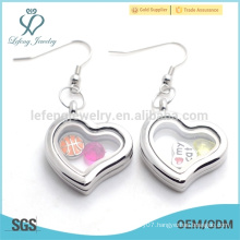 Handmade big heart shape plain silver memory floating earrings with magnetic